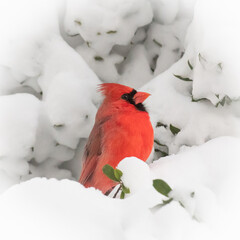 Male Northern Cardinal in Snow