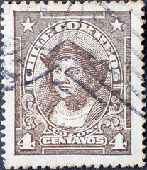 Chile - circa 1916: A post stamp from the Chile showing a portrait of the explorer Christopher Columbus (1451-1506).