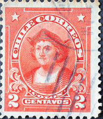 Chile - circa 1912: A post stamp from the Chile showing a portrait of the explorer Christopher Columbus (1451-1506)
