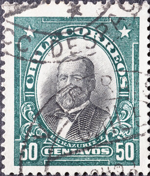 Chile - circa 1911: A post stamp from the Chile showing a portrait of the President Federico Errázuriz Zańartu (1825-1877)