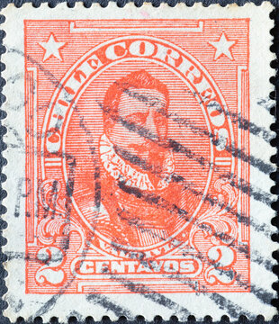 Chile - circa 1915: A post stamp from the Chile showing a portrait of the soldier and conquistador Pedro de Valdivia (c. 1497-1553)
