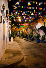 Fototapeta na wymiar Street of Getsemaní neighborhood, Cartagena, Colombia