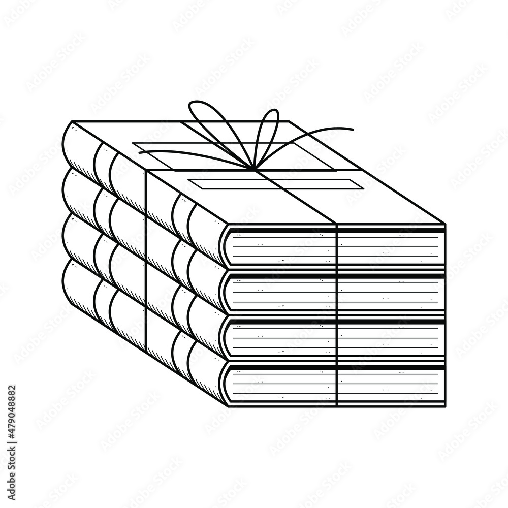 Poster abstract black simple line stack of books doodle outline element vector design style sketch isolated
