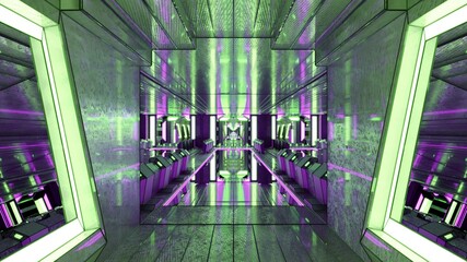 3D illustration of endless neon corridor as 4K UHD geometric background