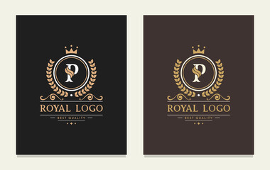 Letter P Elegant Monogram design for a luxury company. Beautiful royal logotype. Weaving circle vintage emblem for  Crest, Royalty, Business Card, Boutique, Hotel, Heraldic, wedding.