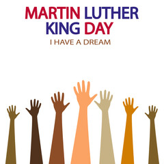Martin Luther King day banner with hands, vector art illustration. - obrazy, fototapety, plakaty