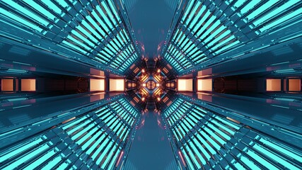 Geometric sci fi tunnel with bright illumination 4K UHD 3D illustration