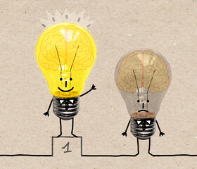 Funny Cartoon Light Bulbs with Brains