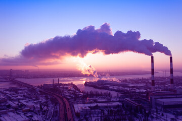 Industrial area of the city, harmful emissions into the atmosphere.