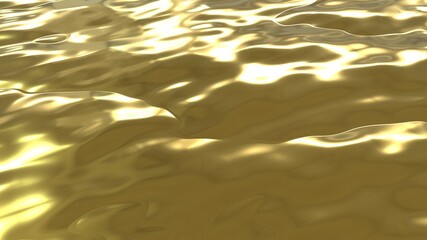 A stream of liquid gold. Golden background with a golden flowing river. 3D image with golden texture with waves.
