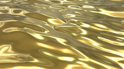 A stream of liquid gold. Golden background with a flowing golden river. 3D image with golden texture with waves.
