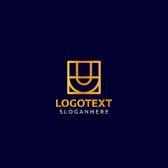 U letter golden logo abstract design on dark color background. U alphabet logo