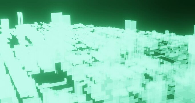 3D Animation holografische Stadt gr&uuml;n leuchtend