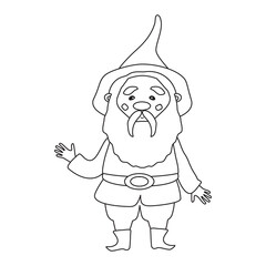 Garden gnome grandfather greets. Illustration flat in cartoon style