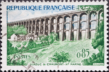 France - circa 1960: A postage stamp from France showing the Chaumont Railway Viaduct