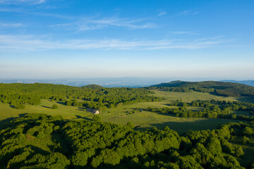 The forests of the Ardeche countryside in Europe, France, Ardeche, in summer, on a sunny day.