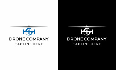 Set of isolated drone logos on white and black background. Set of drone service and accessories labels, badges and design elements. Vector Illustration