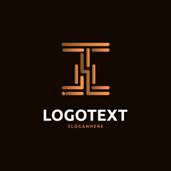 I letter golden logo abstract design on dark color background. I alphabet logo