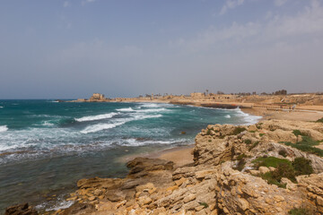 Coast with ruins of Caesarea in Israel