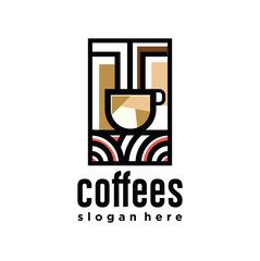 Abstract Coffee Mug Logo Vector Illustration Vintage Design Concept for Cafe and Restaurant. Abstract Coffee Shop Stock Vector 