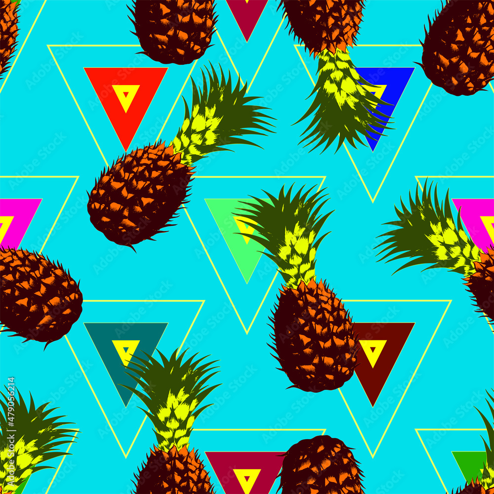 Aufkleber seamless vector pop art style pattern of screen printing style design pineapples and minimal colored