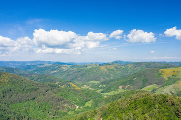The Ardeche countryside as far as the eye can see in Europe, France, Ardeche, in summer, on a sunny day.