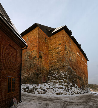 Old 1200 to 1300 medieval castle of Hämeen linna (castle of Häme) durin winter. 