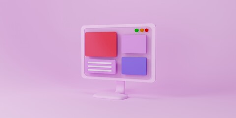Pink Computer And Pink Background 3d Illustration