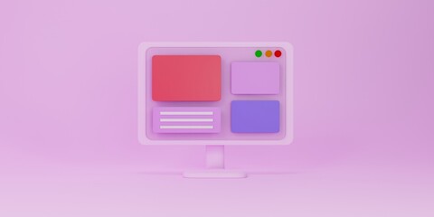 Front View Pink Computer And Pink Background 3d Illustration