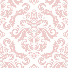 Seamless oriental pattern in the style of baroque. Traditional classic vector ornament. Light pink and white pattern