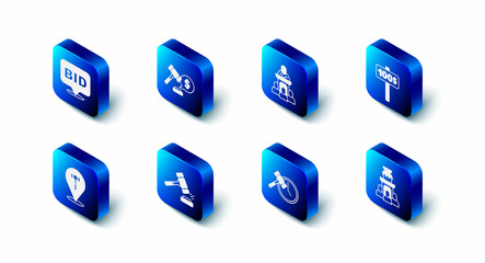 Set Auction hammer price, auctioneer sells, Hand holding paddle, ancient vase, and Bid icon. Vector