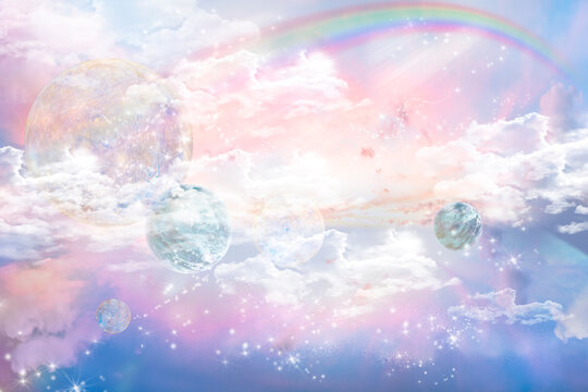 3 D wallpaper ,digital image. Magical sky, space, planets and constellations