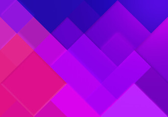 Abstract neon purple, pink and blue diagonal rectangles and triangles with color gradient. Geometric vibrant illustration background, creative design template, layered effect.