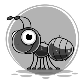 Vector illustration of a black silhouette ant. Isolated white background. Icon insect ant side