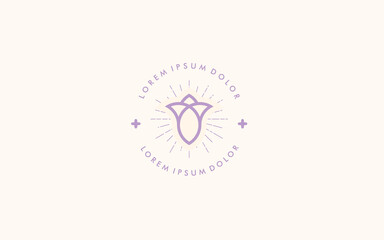 Abstract Wellness Logo. flower line art with sunburst 