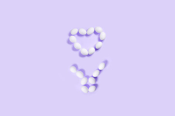 Happy Easter postcard/sign made from white eggs on various backgrounds, ideal for designing cool greeting card 