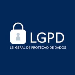 LGPD - "General law for the protection of personal data" written in portuguese. Regulation in Brazil. Iconlogo with padlock in blue and white.