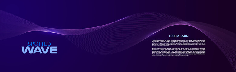 Abstract particle wave pattern design element on purple gradient background
