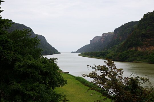Landscape view of the Umzimvubu River mouth at Port St Johns in South Africa