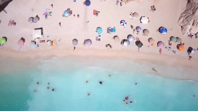 Turquoise Sea of Porto Katsiki Beach on the Mediterranean island Lefkada, Greece
