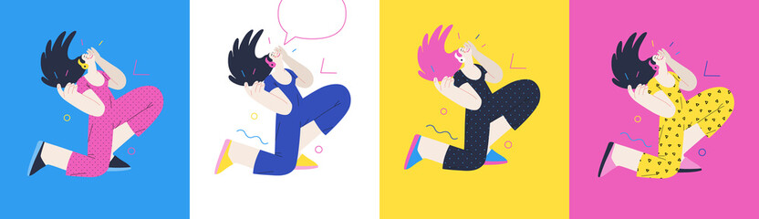 Happiness - happy people jumping in the air cheerfully