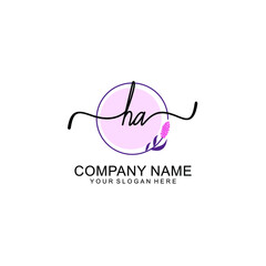 Initial HA beauty monogram and elegant logo design  handwriting logo of initial signature