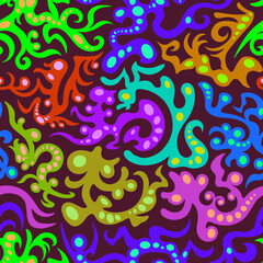 Vector seamless pattern. An ornament of stylized fantastic creatures. Design print for textile, fabric, wallpaper, background.