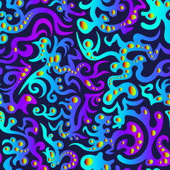 Vector seamless pattern. An ornament of stylized fantastic creatures. Design print for textile, fabric, wallpaper, background.