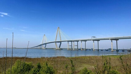 Arthur ravenel jr. bridge over water Cooper River in South Carolina, US, connecting downtown Charleston to Mount Pleasant.
