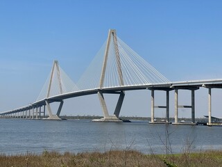 Arthur ravenel jr. bridge over water Cooper River in South Carolina, US, connecting downtown Charleston to Mount Pleasant, I17