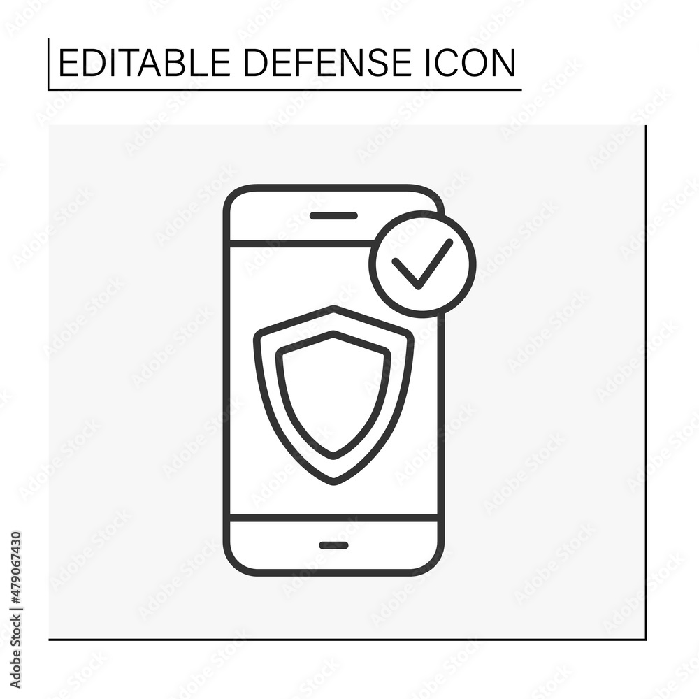 Poster shield line icon. smartphone data secure. antivirus. protected data. defense concept. isolated vecto
