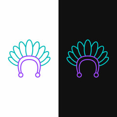 Line Indian headdress with feathers icon isolated on white and black background. Native american traditional headdress. Colorful outline concept. Vector