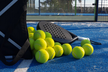 paddle racket with balls paddle training on the court