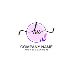 Initial HU beauty monogram and elegant logo design  handwriting logo of initial signature